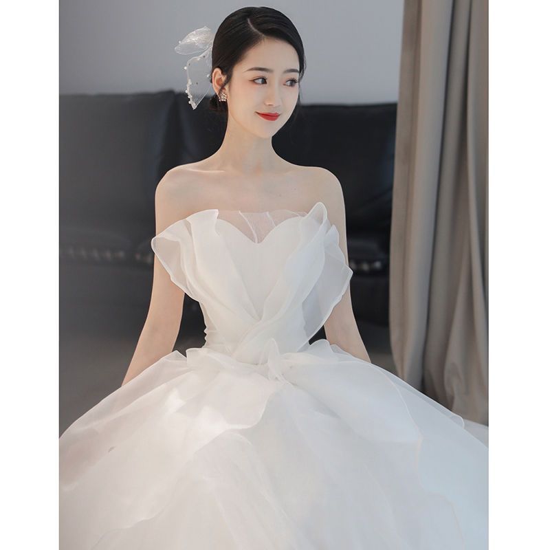 VAKKV Tube Top Main Light New Wedding Dress Temperament Bride Trailing Court Style Simple Small Summer