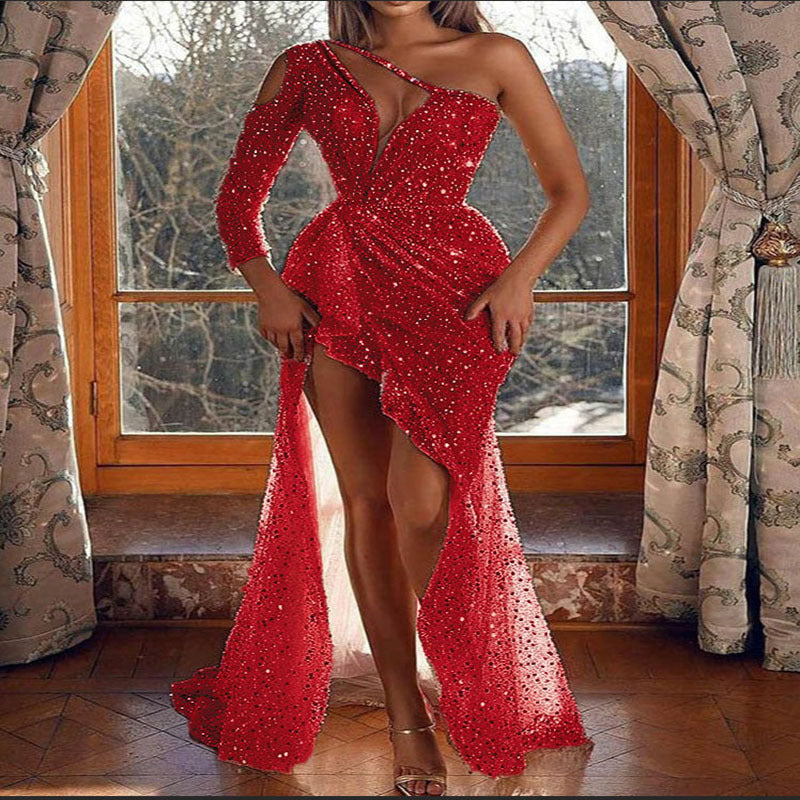 VAKKV Fall Cross-Border Foreign Trade Women's Clothing 8627 plus Color Independent Station EBay Sexy One-Shoulder Banquet Dress Hip Skirt