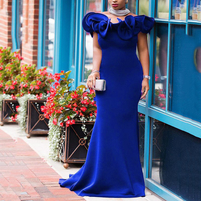 2025 New spring and summer new 2025 large-size women's clothing slim-fitting shoulder dress bridesmaids banquet dress