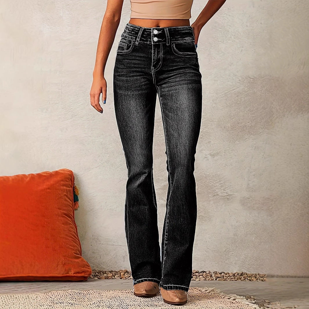 VAKKV 2025 cross-border retro elastic jeans women's clothing 2025 spring new washed street micro-pull trousers