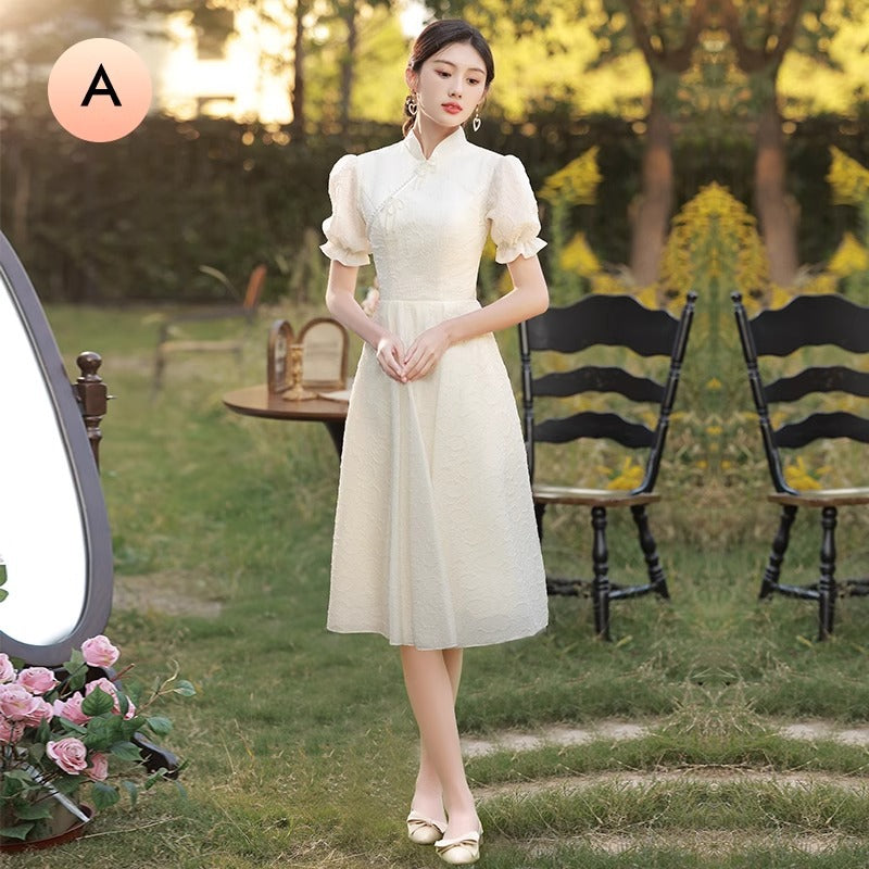 VAKKV Champagne Bridesmaid Dress New Super Fairy Wedding Ladybros' Dress Long Sleeve Niche High Sense Daily Style