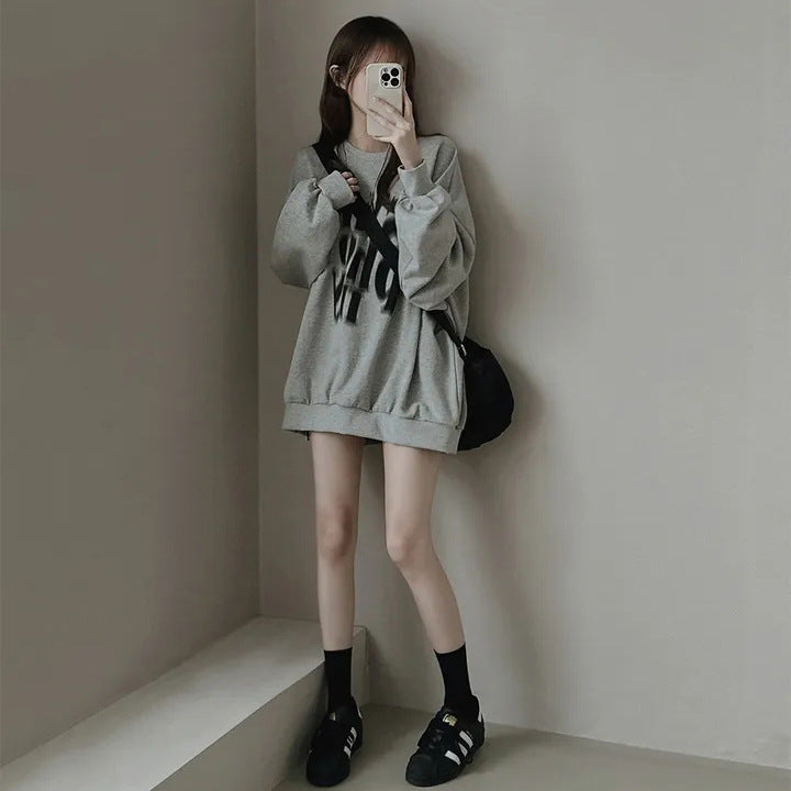 VAKKV Manufacturer's velvet heavy round neck thin gray plus size long-sleeved top and sweater women's new models in autumn and winter popular