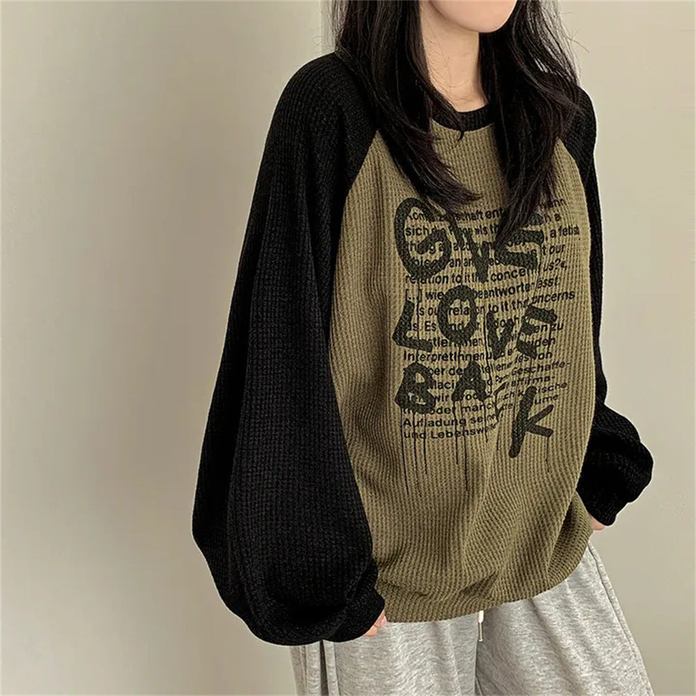 VAKKV Manufacturer 2025n retro cartoon Korean sweater women's autumn new chic casual large size fat mm contrasting color design sense