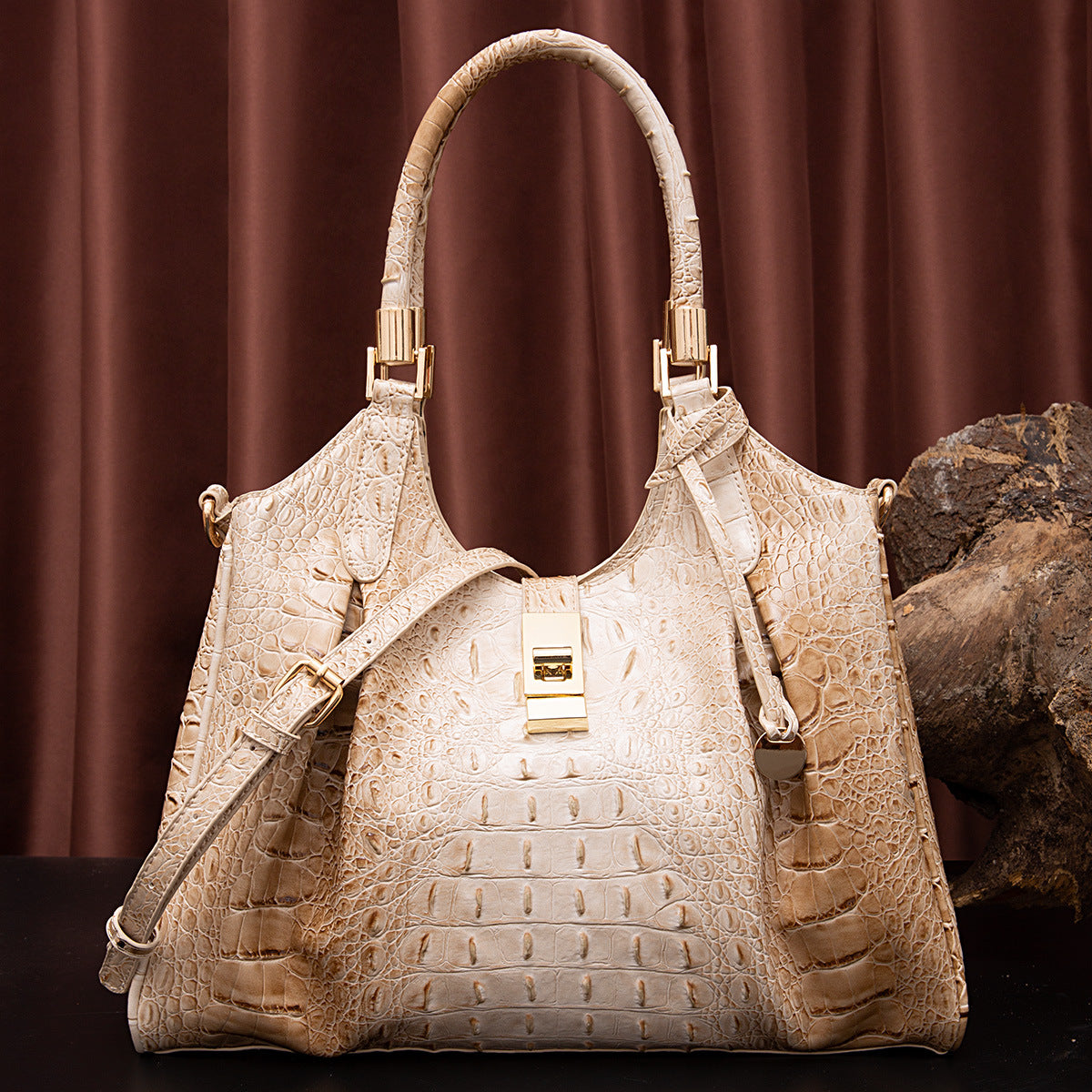 VAKKV New Popularan, 2025n and Middle Eastern New independent station portable messenger retro women's bag multi-color concave and convex crocodile pattern