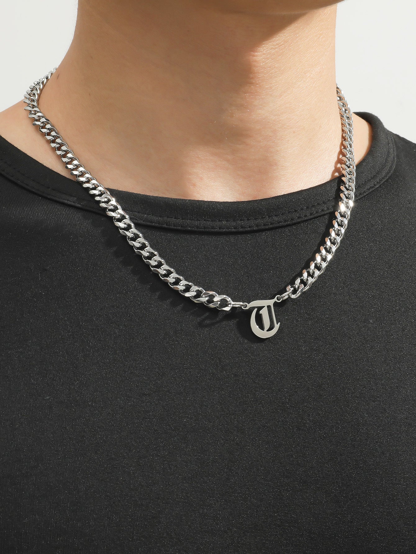 Cross-Border Hot Selling Stainless Steel English Letter Pendant Necklace Ins Cuban Necklace Hip Hop Street Trend New Product