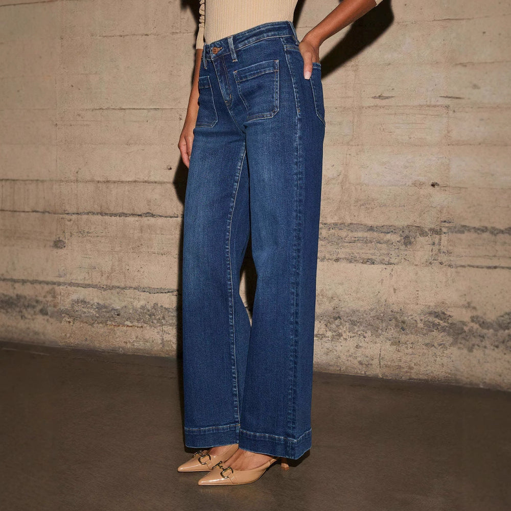 VAKKV 2025 cross-border high-waisted straight jeans women's clothing 2025 spring new thin wide-leg retro temperament trousers
