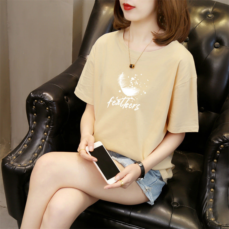 In Stock Factory Summer New Korean Style Short Sleeve T-shirt Women's round Neck Cotton Printed Top Trendy Casual Women's Clothing