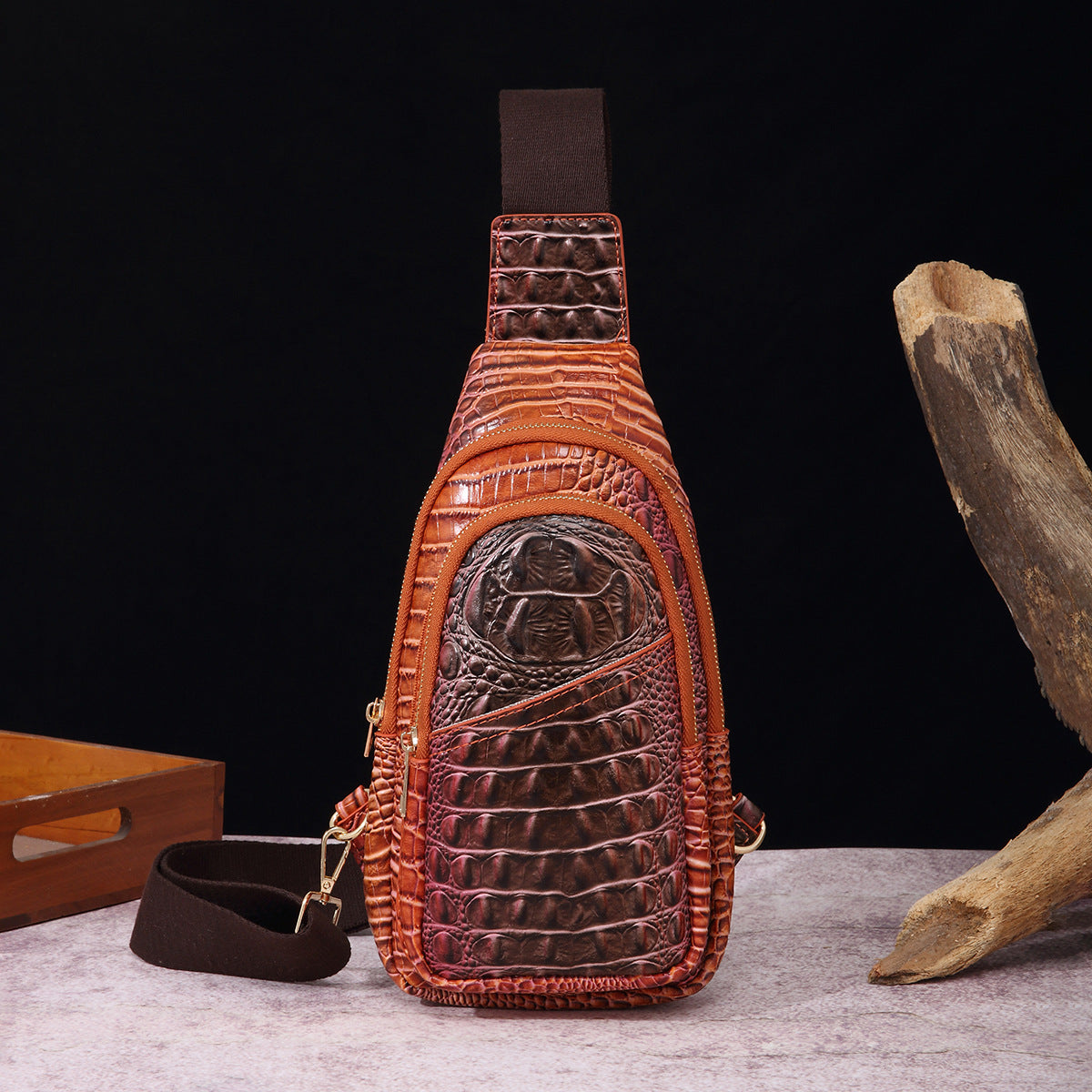 VAKKV 2025 retro fashion wide shoulder straps women's breast bag fanny pack messenger bag crocodile pattern Brahman New