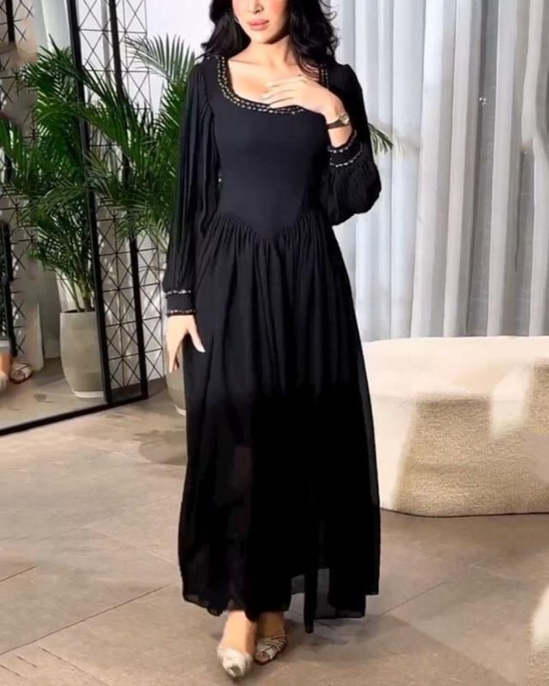 VSKKV Spring and Summer New Cross Border Middle East Temperament Sexy High Waist Beaded Pearl Chiffon Banquet Evening Dress