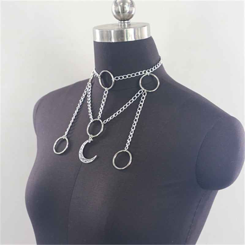2025 MW2885 2025 necklace fashion alloy hollow crescent small ring pendant metal chain necklace neck jewelry