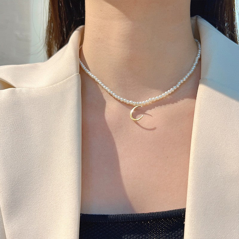 Ni Ni Same Style Pearl Necklace for Women Light Luxury Temperament High-Grade Clavicle Chain New Popular Niche Necklace