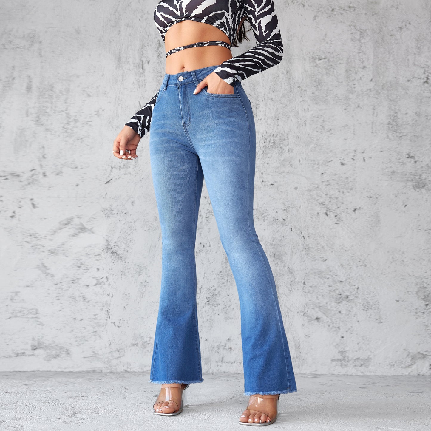 VAKKV Factory direct sales popular 2025 New Popular trade micro-pull jeans women's high-waisted temperament commuter elastic horseshoe pants