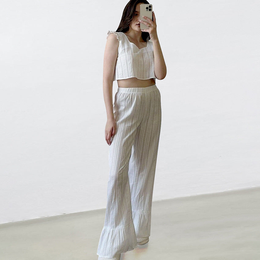VAKKV 2025 new casual and comfortable loungewear women's pure cotton hollow short-sleeved trousers simple pajamas can be wholesale