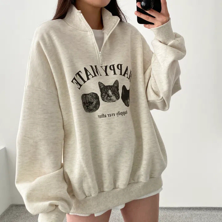 VAKKV Manufacturer thickened large-size top Korean version cute velvet zipper sweater women's thin popular new loose spring