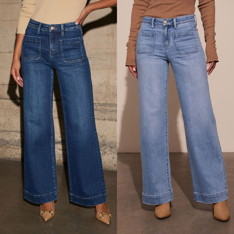 VAKKV 2025 cross-border high-waisted straight jeans women's clothing 2025 spring new thin wide-leg retro temperament trousers