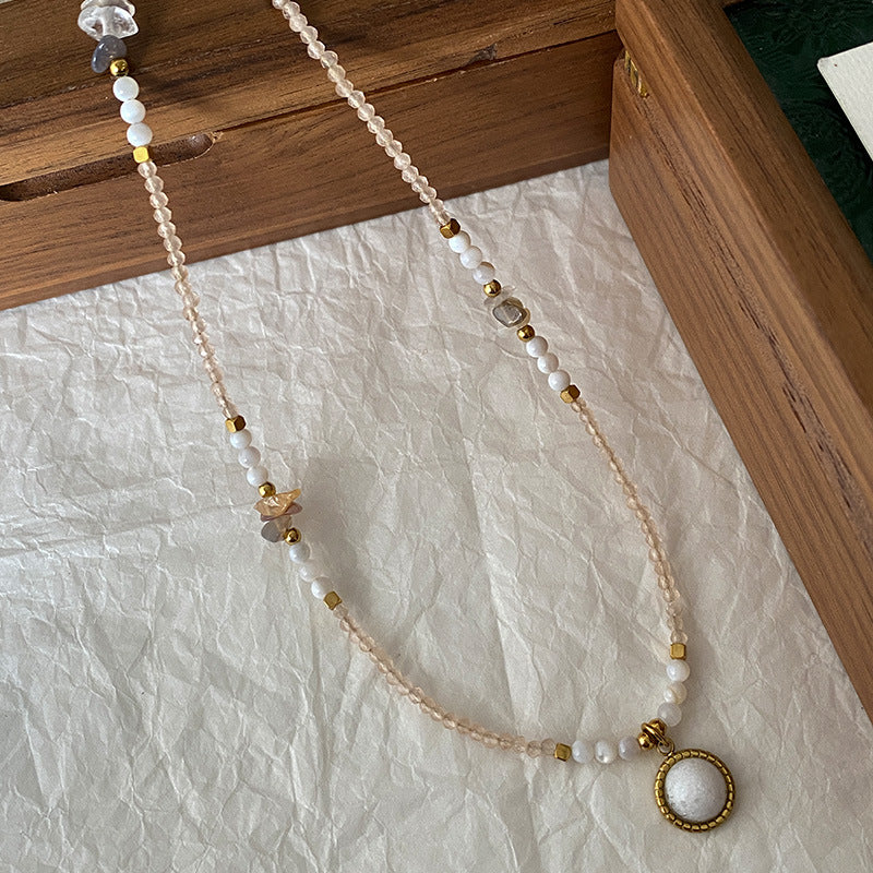 Sunstone Necklace High-Rise Sweater Chain Accessories Women's All-Match Mid-Ancient Simple Twin High-Grade Crystal Necklace