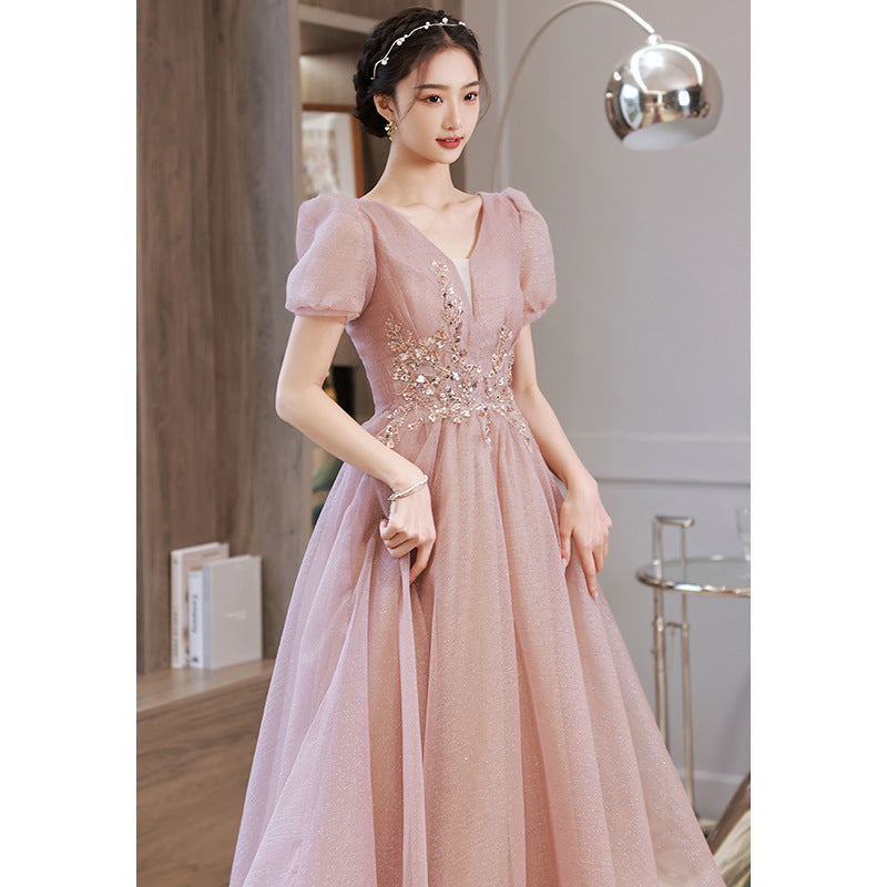 VAKKV Evening Dress Women's High-End Art Exam Host Graduation Adult Ceremony Light Luxury Minority Bridesmaid Dress High-End Engagement Dress