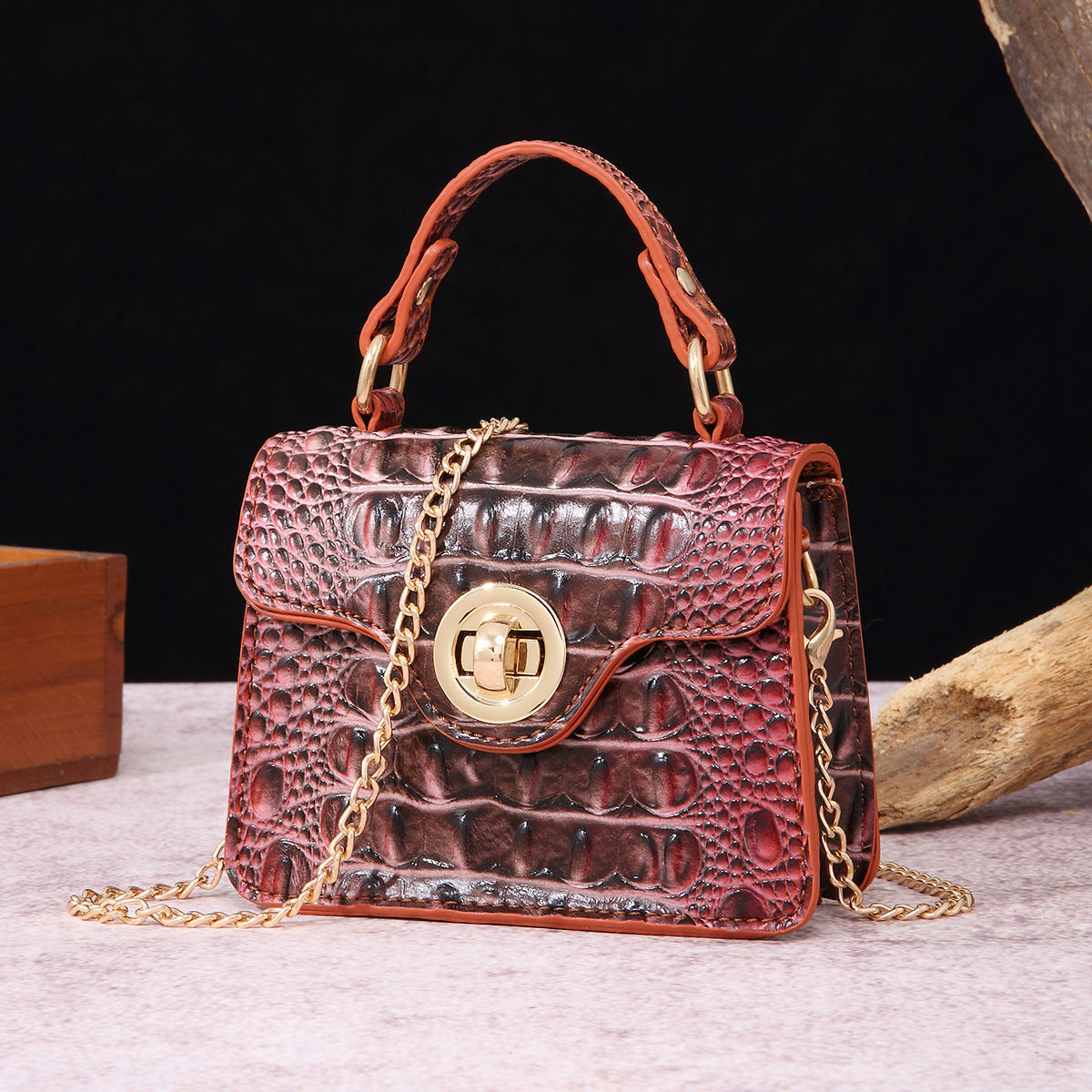 VAKKV 2025 New independent station portable messenger wallet mother and child retro women's bag multi-colored Brahman crocodile pattern
