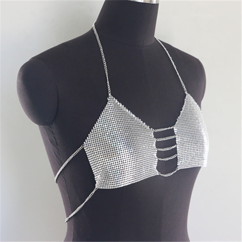 2025 YL2907 2025 vest rhinestone inlaid sequined diamond cloth material metal chain connected neck small vest body chain
