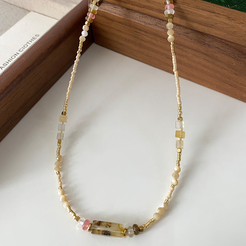 Sunstone Necklace High-Rise Sweater Chain Accessories Women's All-Match Mid-Ancient Simple Twin High-Grade Crystal Necklace