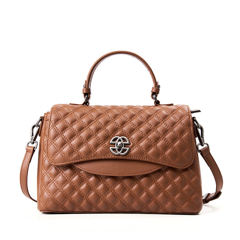VAKKV 2025 Leather women's bag popular spring and summer new fashion diamond chain handbag premium versatile shoulder messenger big bag tide