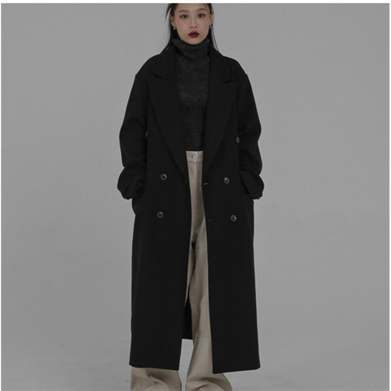 Hepburn style woolen coat women's 2025 spring clothing new classic black medium and long woolen coat women's clothing