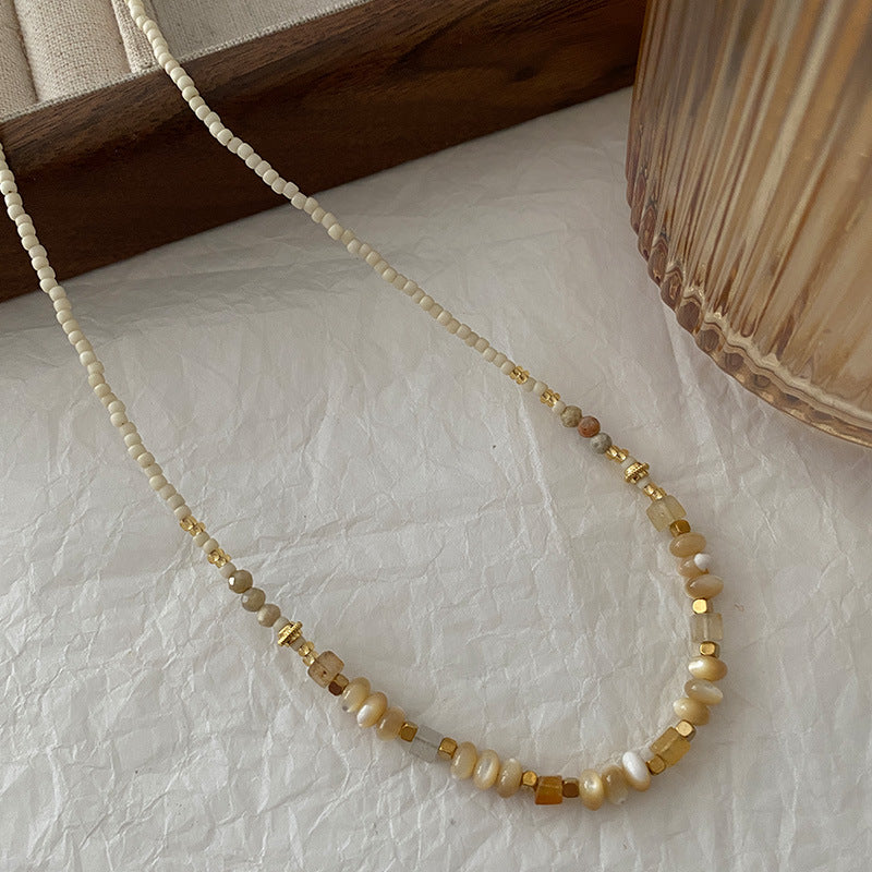 Sunstone Necklace High-Rise Sweater Chain Accessories Women's All-Match Mid-Ancient Simple Twin High-Grade Crystal Necklace