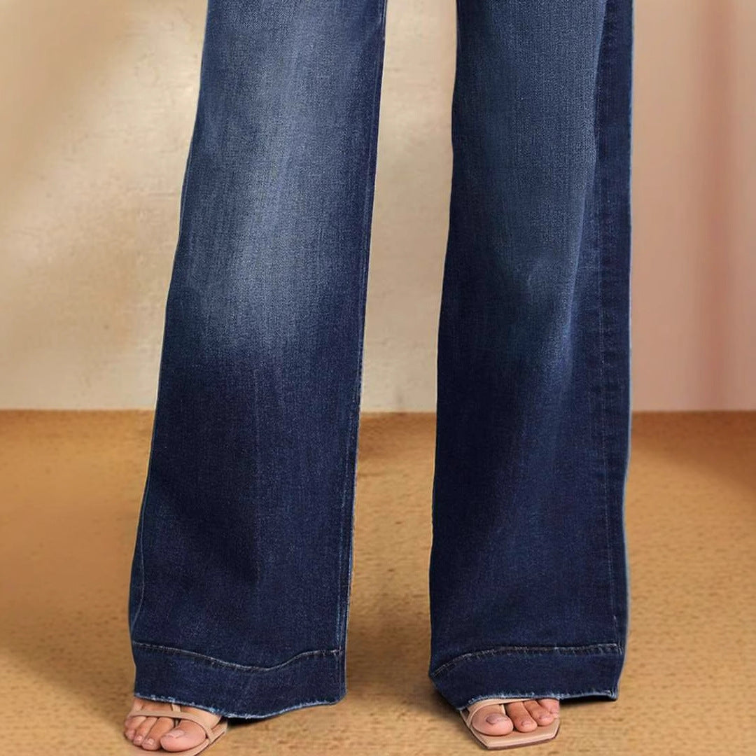 VAKKV Hot trade wholesale 2025 women's clothing 2025 spring new lace-up elastic jeans straight temperament wide-leg trousers