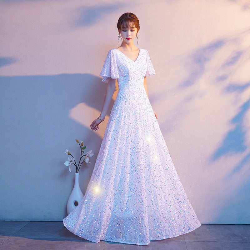 VAKKV Choir Performance Costume New Red Song Performance Competition Party Building Costume Host Slimming Evening Dress for Women