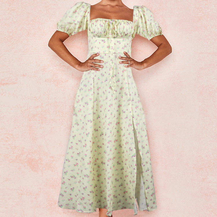 2024 European and American Women's Clothing Summer New Printed Floral Backless Slim Fit Sleeveless Split Dress