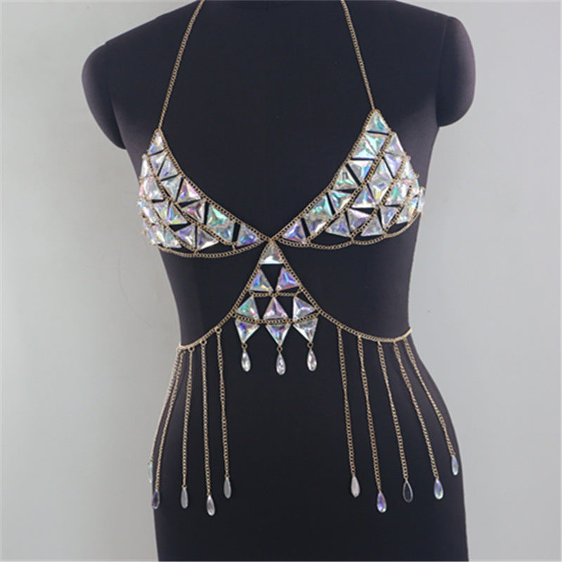 2025 MW2939 2025 vest fashion gem inlaid crystal tassel pendant neck top small vest body chain