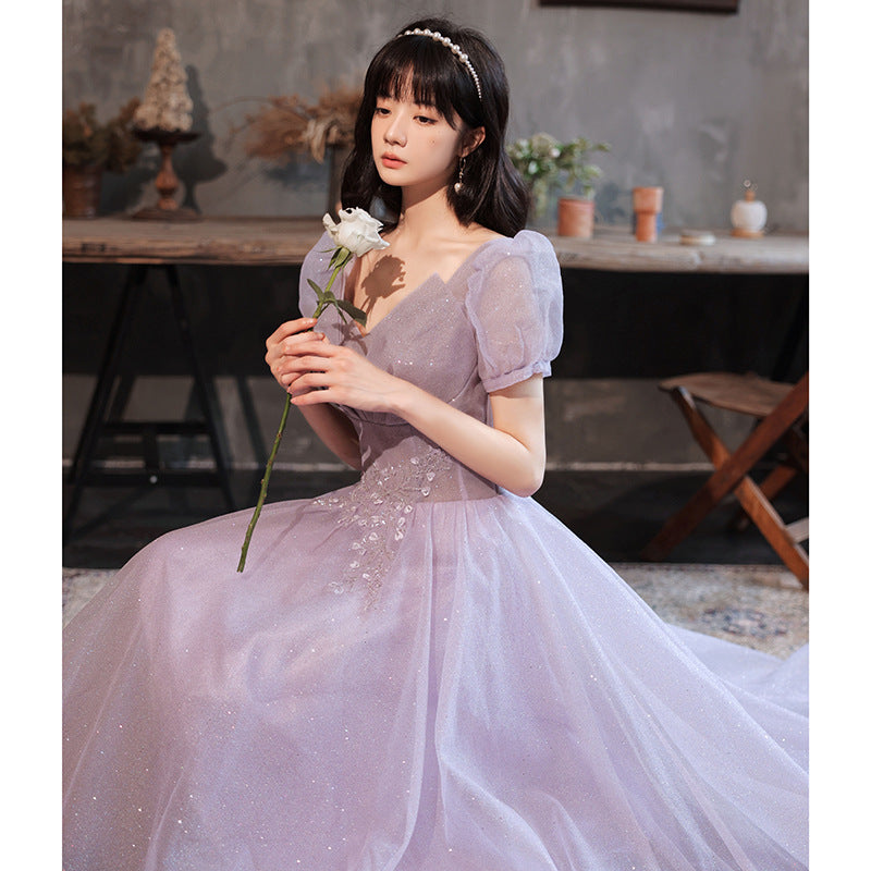 VAKKV Evening Dress Women's High-End Art Exam Host Graduation Adult Ceremony Light Luxury Minority Bridesmaid Dress High-End Engagement Dress