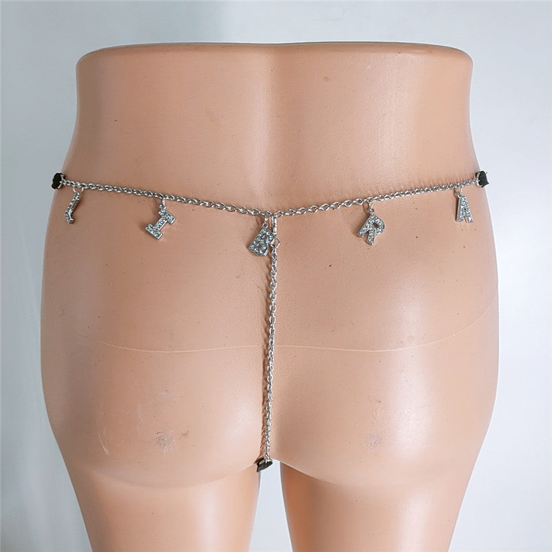 2025 FB 2110-2 2025 stainless steel twelve constellation rhinestone letter pendant waist chain underwear integrated combination thong