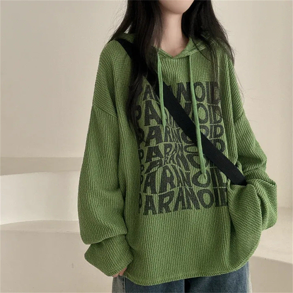 VAKKV Manufacturer 3 colors, waffle autumn and winter Korean version casual loose lazy wind fleece sweater women's hooded clothes thin