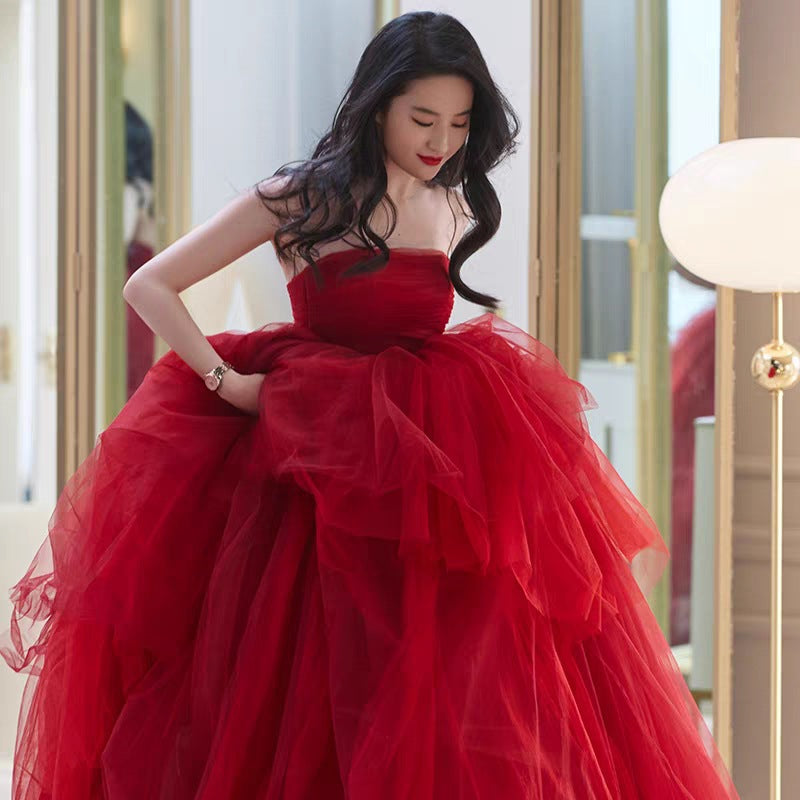 VAKKV Wedding Bride New High-End Affordable Luxury Liu Yifei Star Same Style Host Evening Dress Trip Shoot Dress