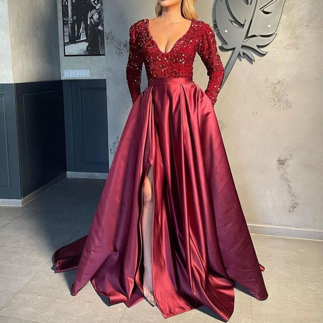 2025 New spring and summer new 2025 women's clothing independent station sequined pendulum sexy long dress trailing banquet evening dress