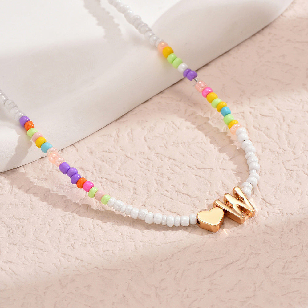 Nz2846 HOT and NEW Cross Border Color Bead 26 Letter Beaded Necklace for Women New Creative Niche Necklace Clavicle Chain