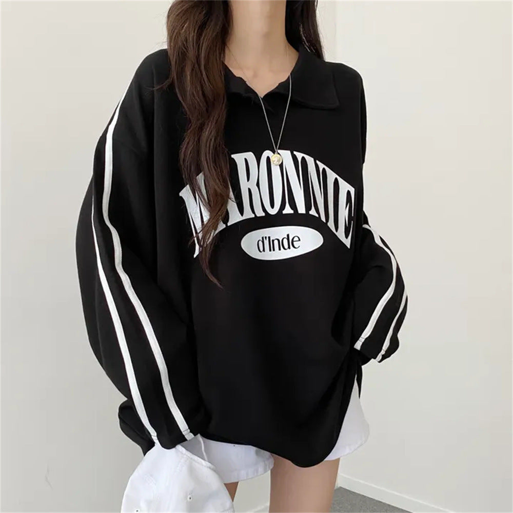 VAKKV Manufacturer 280 grams 2025n retro sweater women's spring and autumn Korean version containing cotton trendy brand loose polo lapel