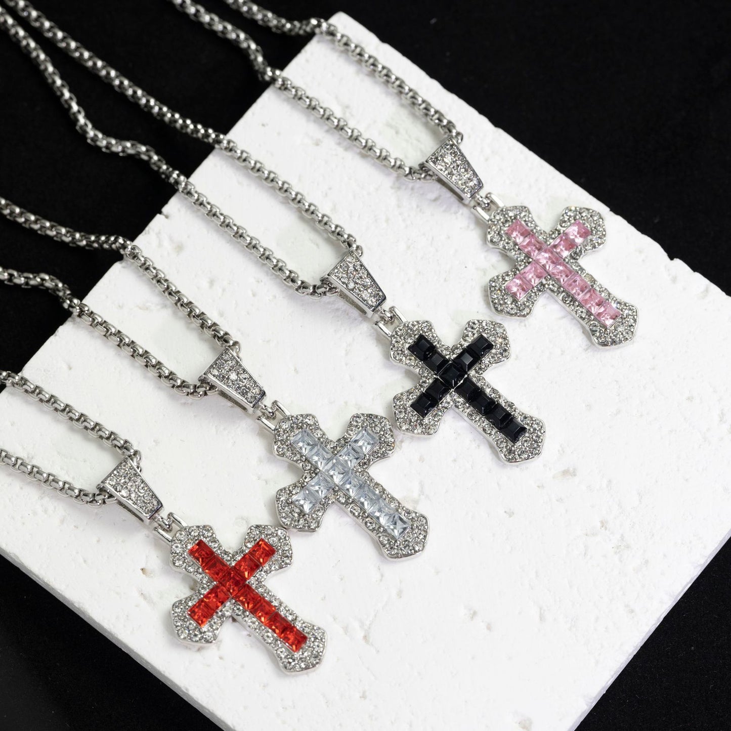 Cross-Border HOTan and NEWn Diamond Cross Necklace New Zircon Pendant Hip Hop Trend Personality Sweater Chain Ornament