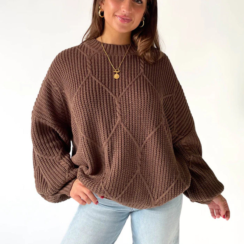 New new round neck knitted loose casual lantern sleeve pullover sweater top women