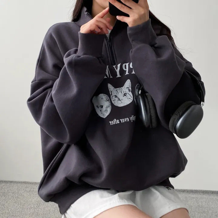 VAKKV Manufacturer thickened large-size top Korean version cute velvet zipper sweater women's thin popular new loose spring