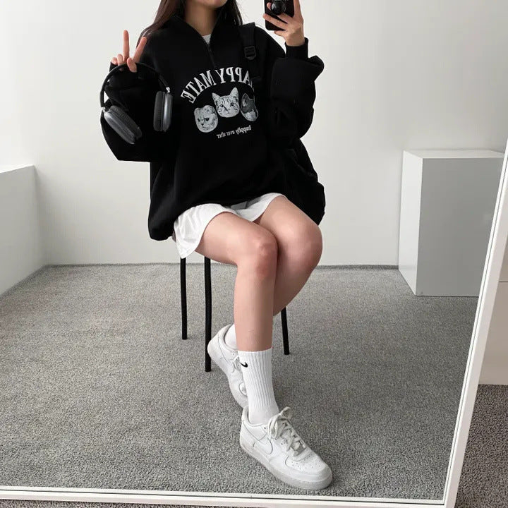 VAKKV Manufacturer thickened large-size top Korean version cute velvet zipper sweater women's thin popular new loose spring