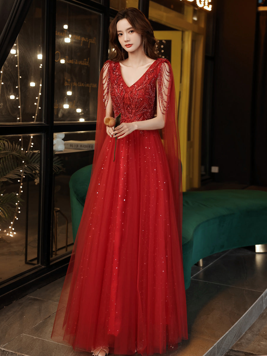 VSKKV Banquet Evening Dress for Women New Spring Elegant Graceful Party Long Art Exam Slimming Evening Dress High-End