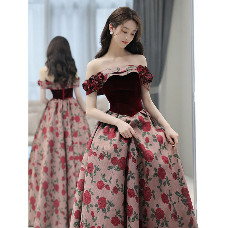 VSKKV off-Shoulder Toast Dress Bride High Sense New Wedding Dress Princess on the Run Engagement Dress Long