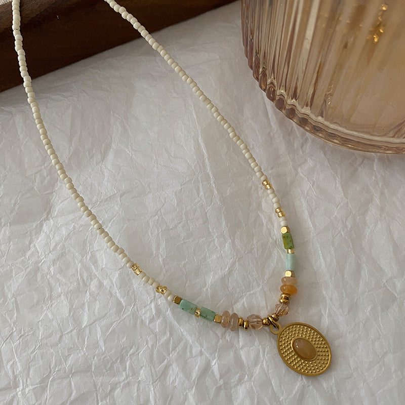 Sunstone Necklace High-Rise Sweater Chain Accessories Women's All-Match Mid-Ancient Simple Twin High-Grade Crystal Necklace