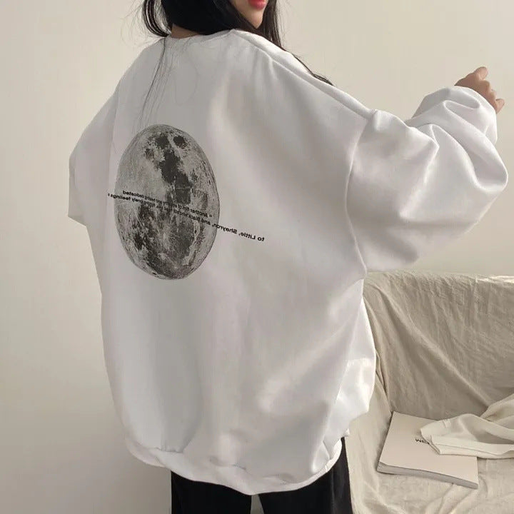 VAKKV Manufacturer Korean version of heavy sweater women's popular new loose round neck white lazy chic 2025n moon plus size