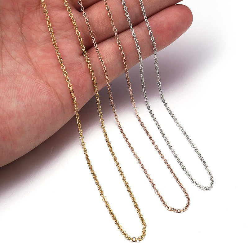 In Stock Women's Titanium Steel Necklace O-Shaped Chain Chain Lip Chain Flat Cross Stainless Steel Necklace Length Multiple Specifications