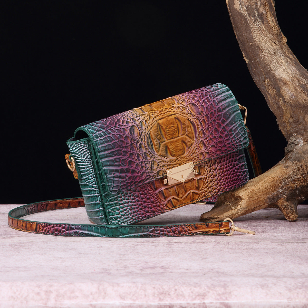 VAKKV Popular, 2025 and the Middle East for New independent station crossbody shoulder retro women's bag multi-colored crocodile pattern Brahman