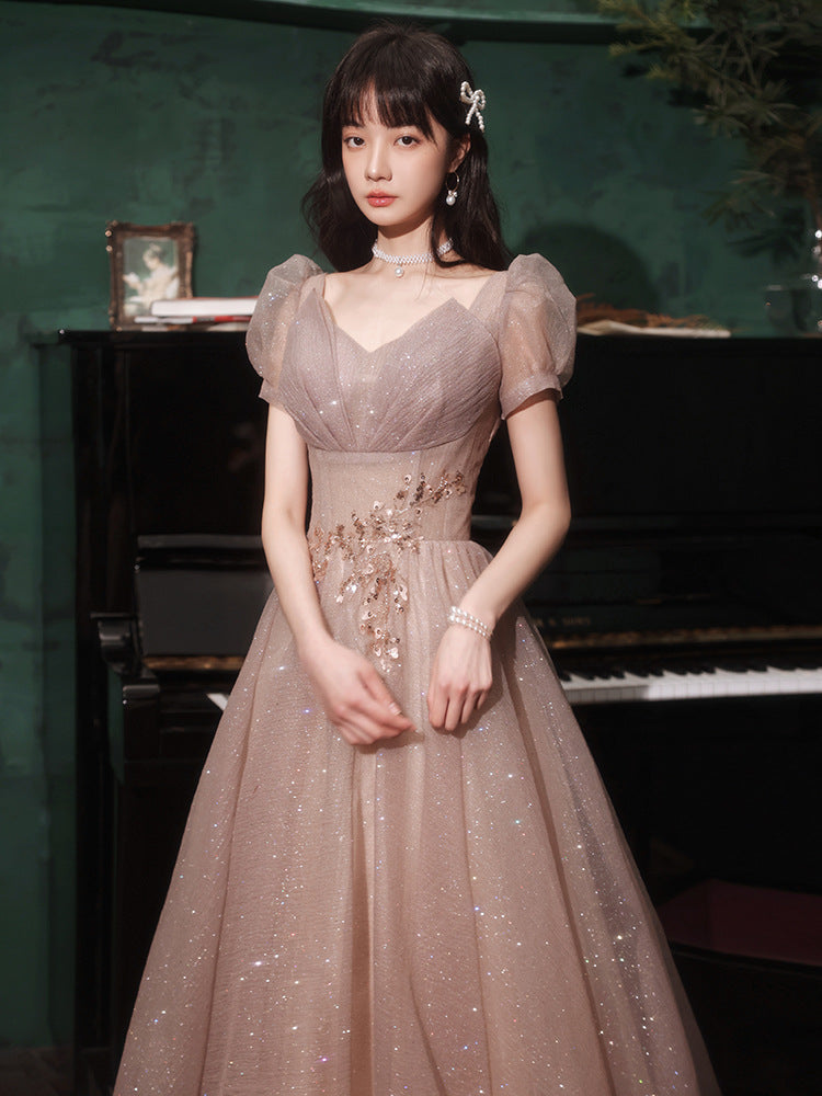 VAKKV Evening Dress Women's High-End Art Exam Host Graduation Adult Ceremony Light Luxury Minority Bridesmaid Dress High-End Engagement Dress