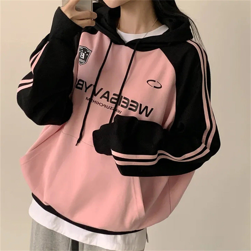 VAKKV Manufacturer 2025n retro Korean version hooded sweater jacket women's spring and autumn oversize thin splicing velvet top